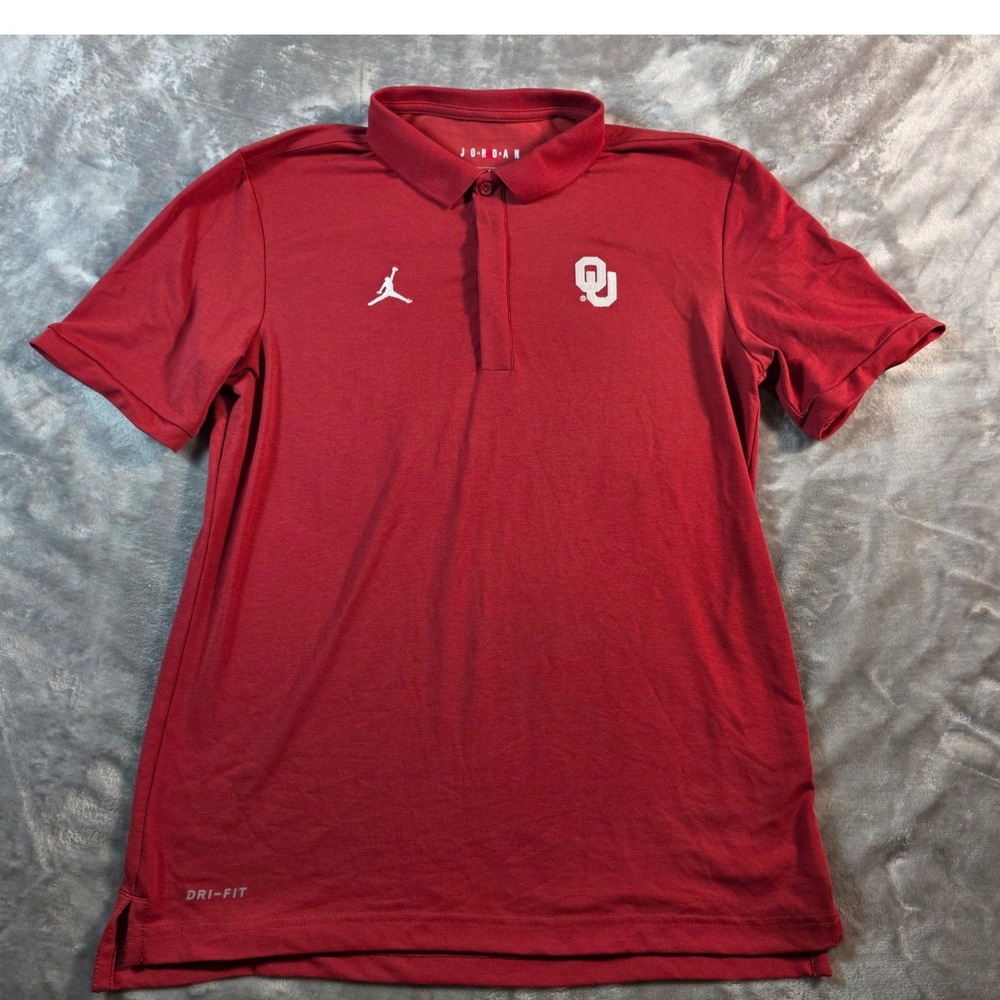 Oklahoma Sooners Jordan Polo Shirt Mens Small Red Dri-FIT Short Sleeve Jumpman